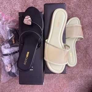 Fashion Nova Black and Light Green Sandals